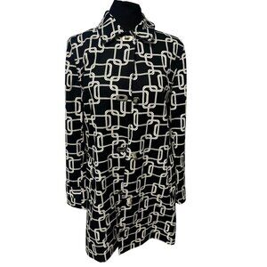 George Long Jacket Womens Small Black & White Chain Print Button-Up Fall outdoor